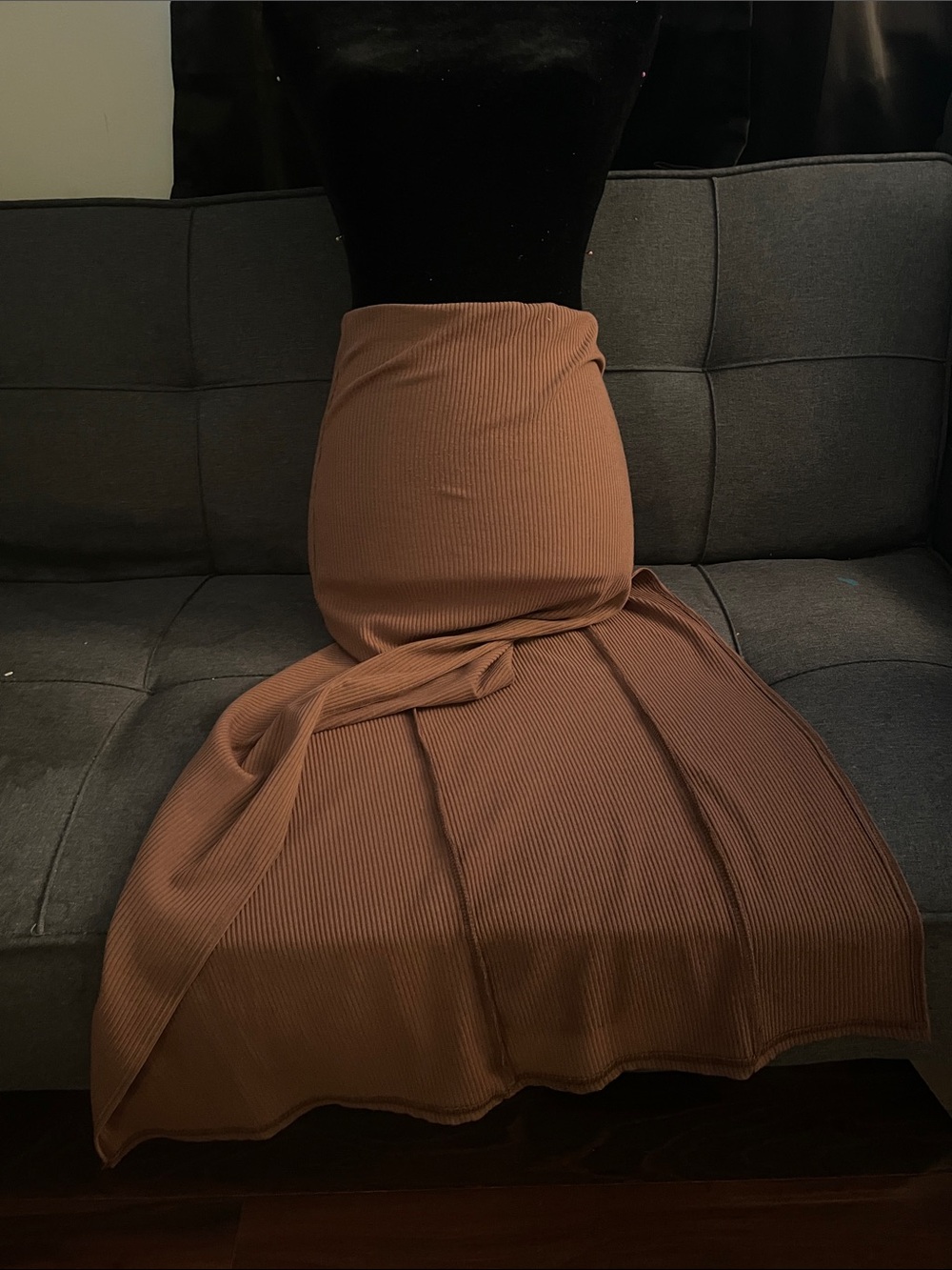 Windsor Ribbed Maxi Skirt in Brown